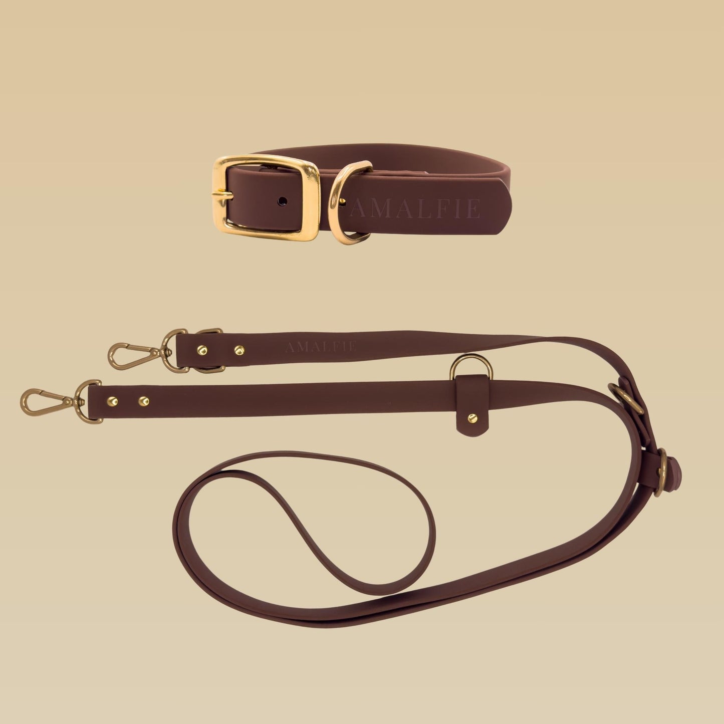 Waterproof Dog Collar & Leash Set - Espresso Brown