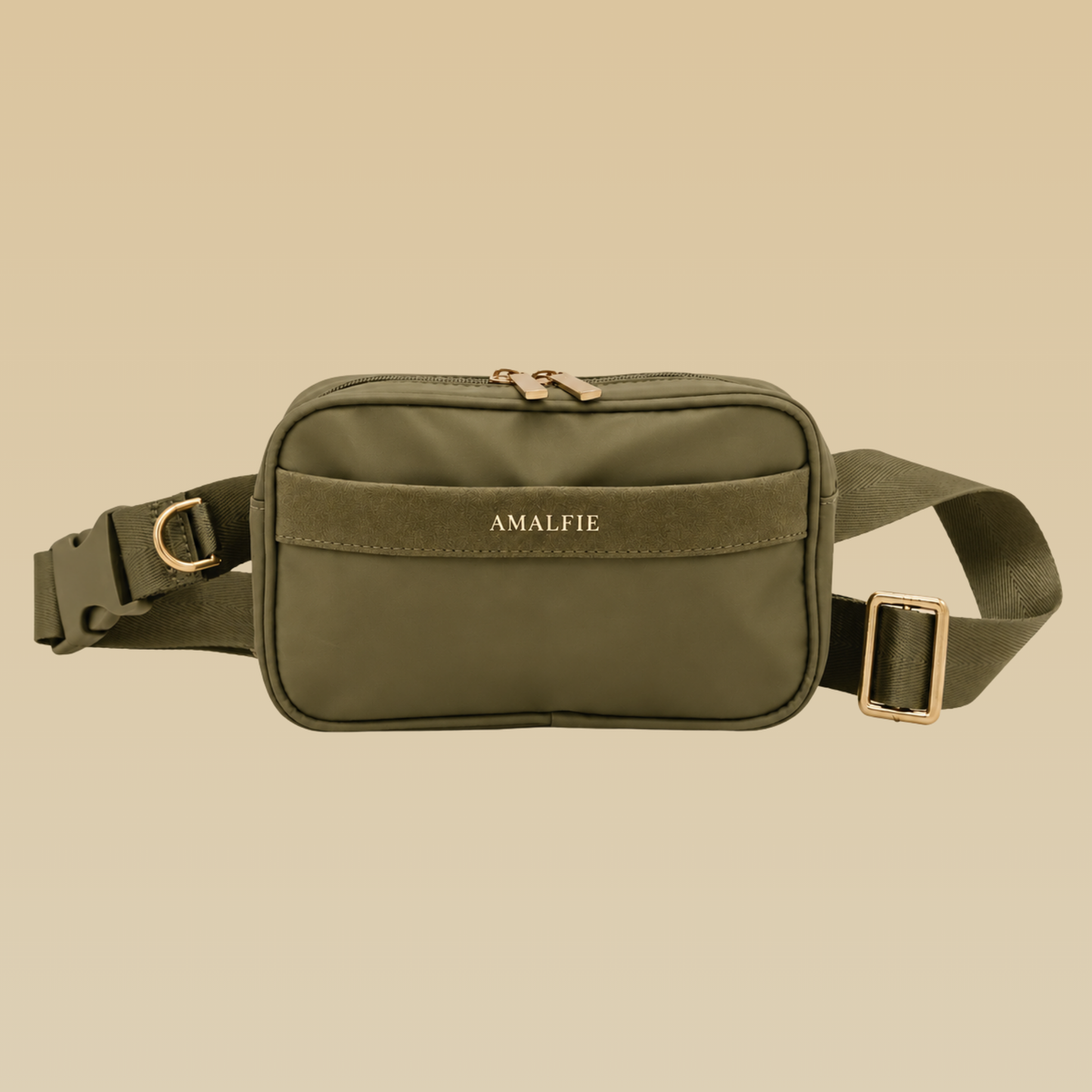 Olive green premium dog walking bag with hands-free crossbody design