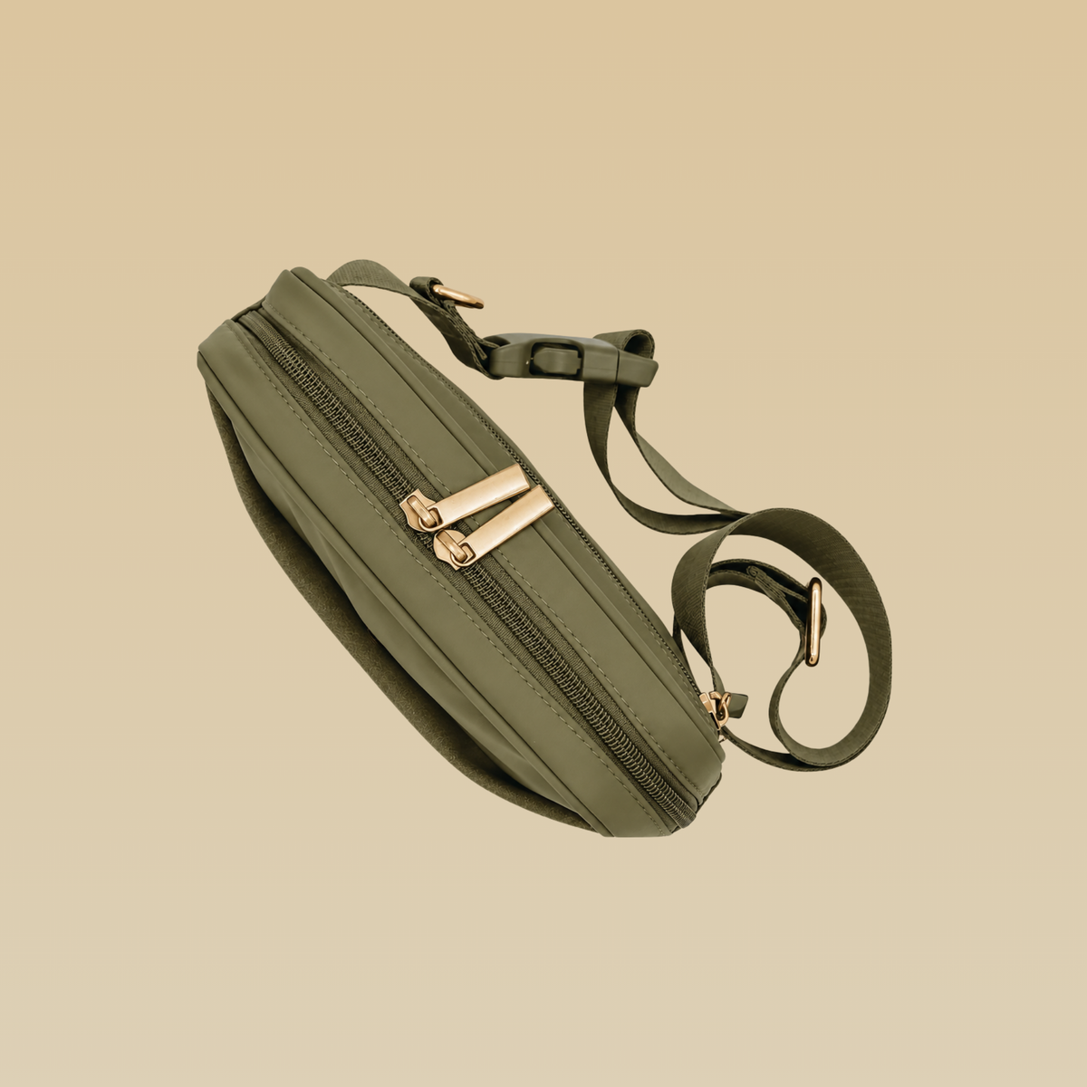 Olive green premium dog walking bag with hands-free crossbody design