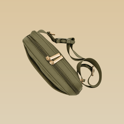 Olive green premium dog walking bag with hands-free crossbody design