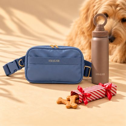 AMALFIE Positano Blue dog walking hydration gift set with water bottle
